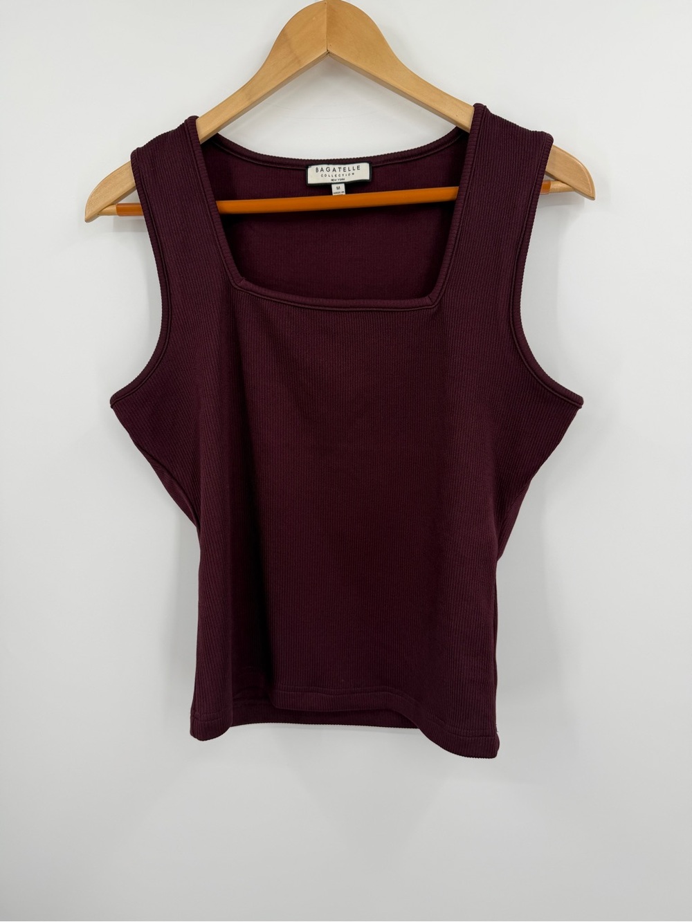 Bagatelle Collection Ribbed Square Neck Tank Top Burgundy Size M